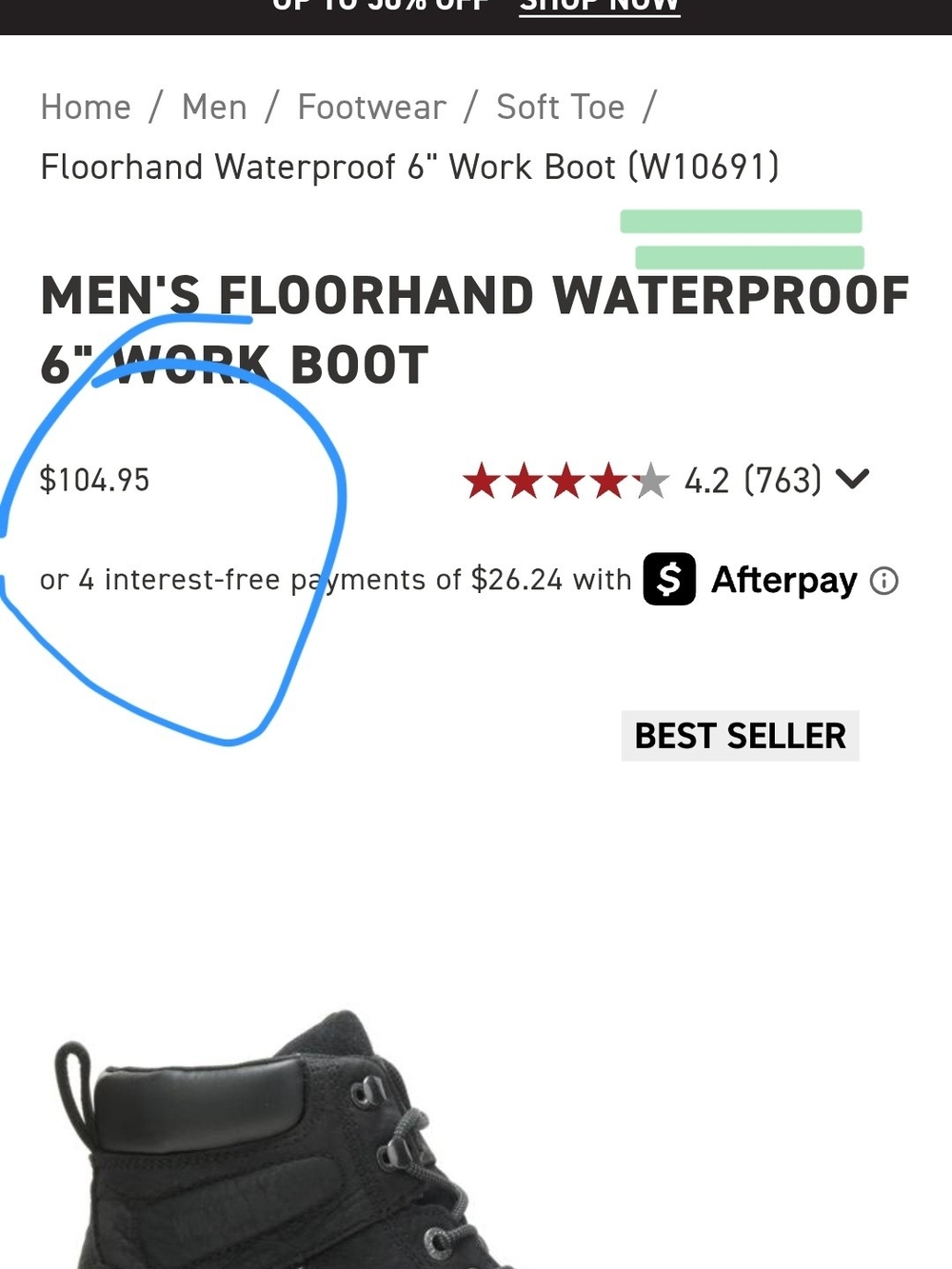 Wolverine Black Men's Waterproof Work Boot